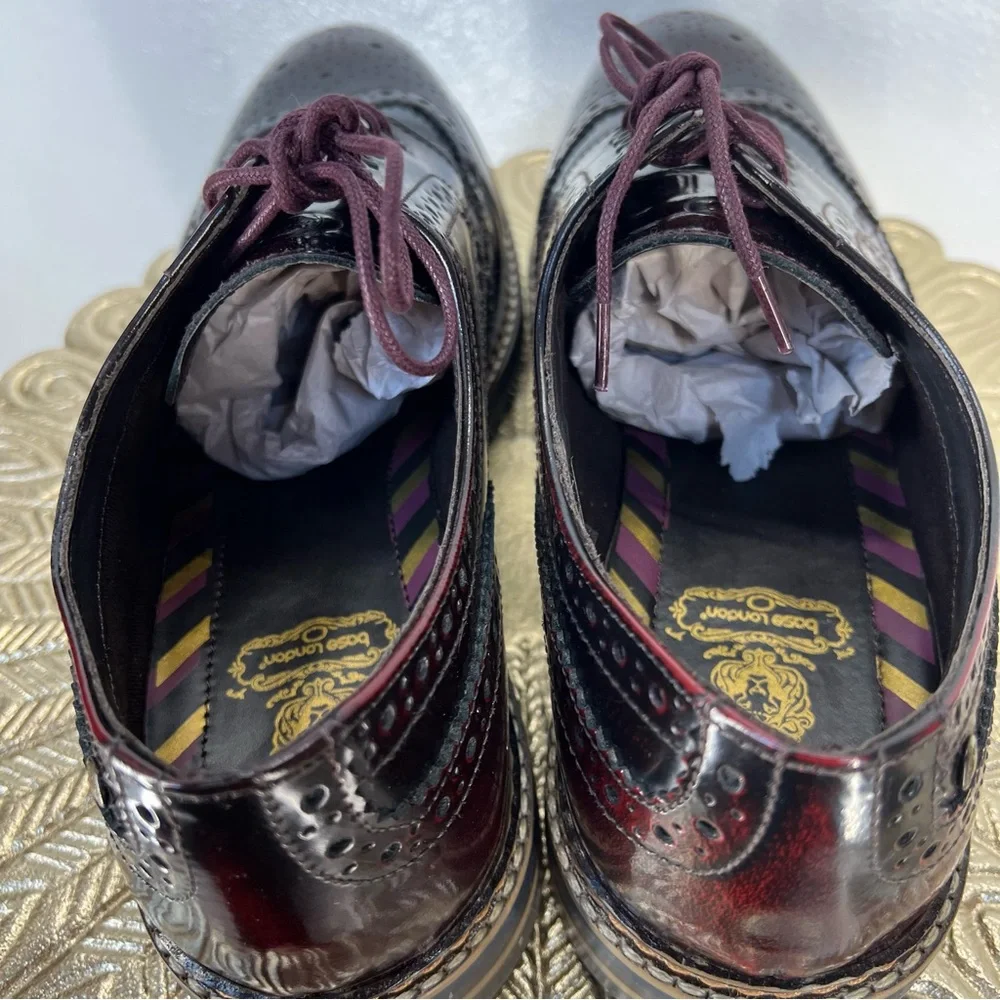 Base London Men’s Leather Brogue Wingtip Oxford Dress Shoes Burgundy‎